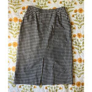 VTG Evan Picone Black & White Gingham Plaid Wool Midi Pencil Skirt Academia 10